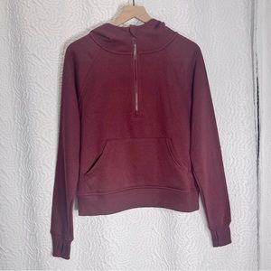 Ribbed Half Zip Maroon Long Sleeve Hoodie